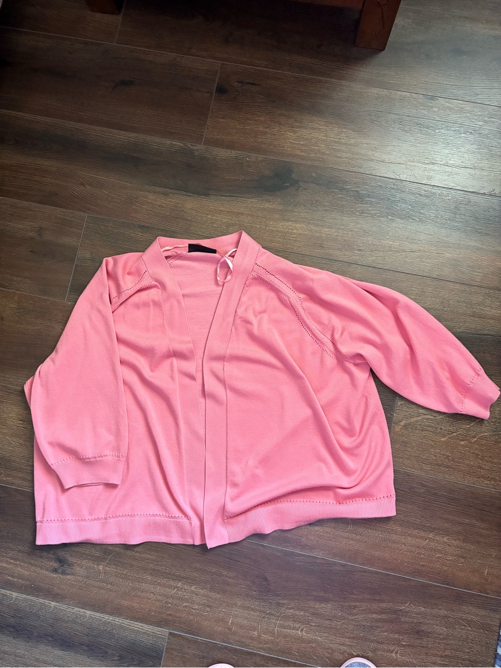 Lane Bryant Coral Pink Open-Front 3/4 sleeve light knit sweater